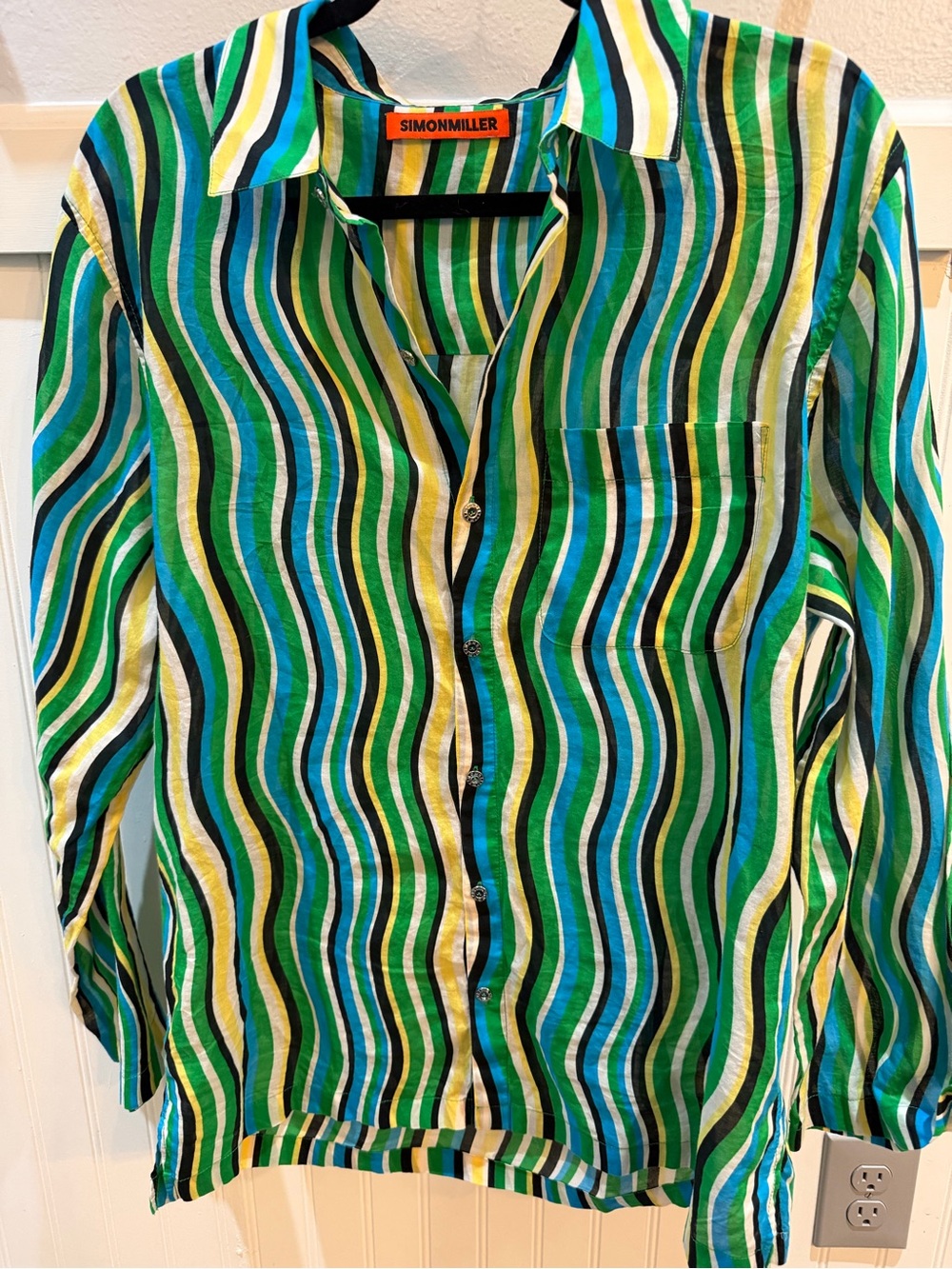 Simon Miller Green Blue Multi-Stripe Button-Down Shirt